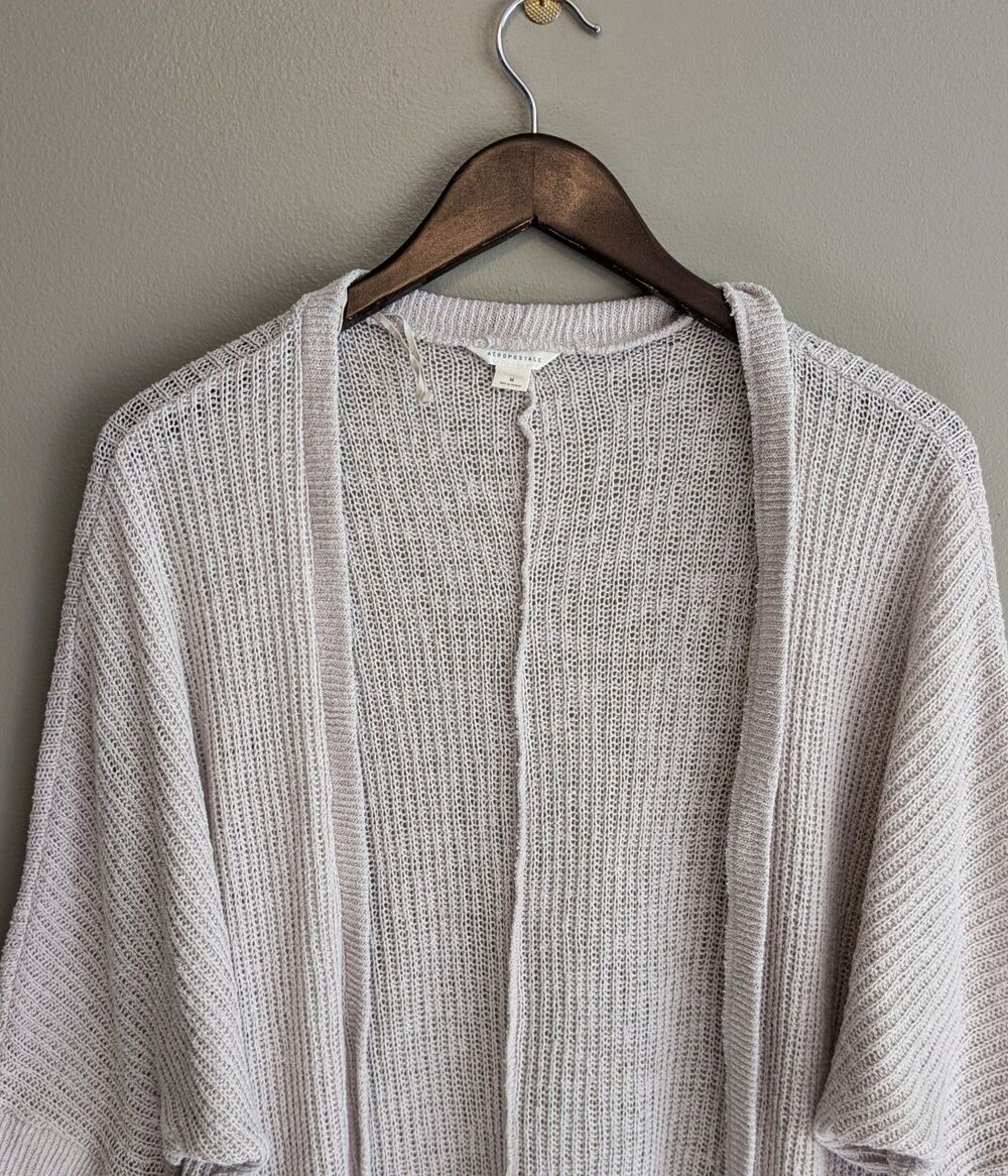 Aeropostale Womens Medium M Beige Open Front Cardigan Sweater Knit Lightweight